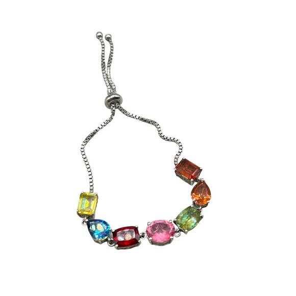 Sterling Silver and Genuine Gemstones Adjustable Bracelet Sliding Closure - Picture 1 of 6